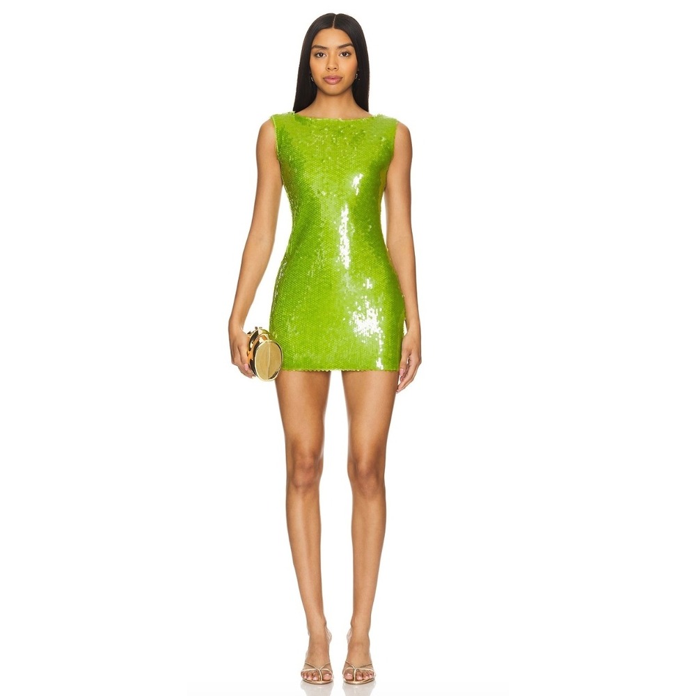 Kim Shui Lime Green Sequin‎ Embellished Mini Dress Size XS NWT